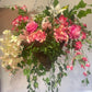 Huge silk flowered hanging basket - Deluxe Pinks