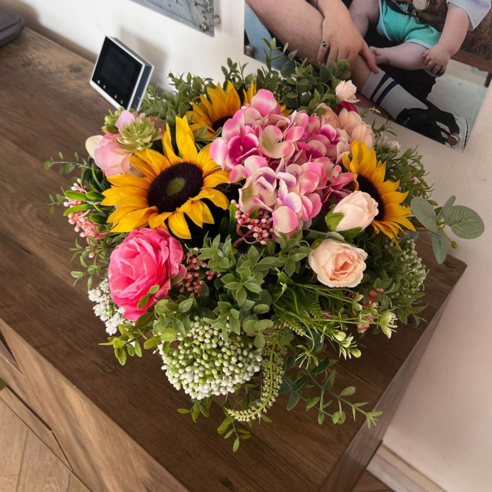 Sunflower and Pinks Large Flower Basket