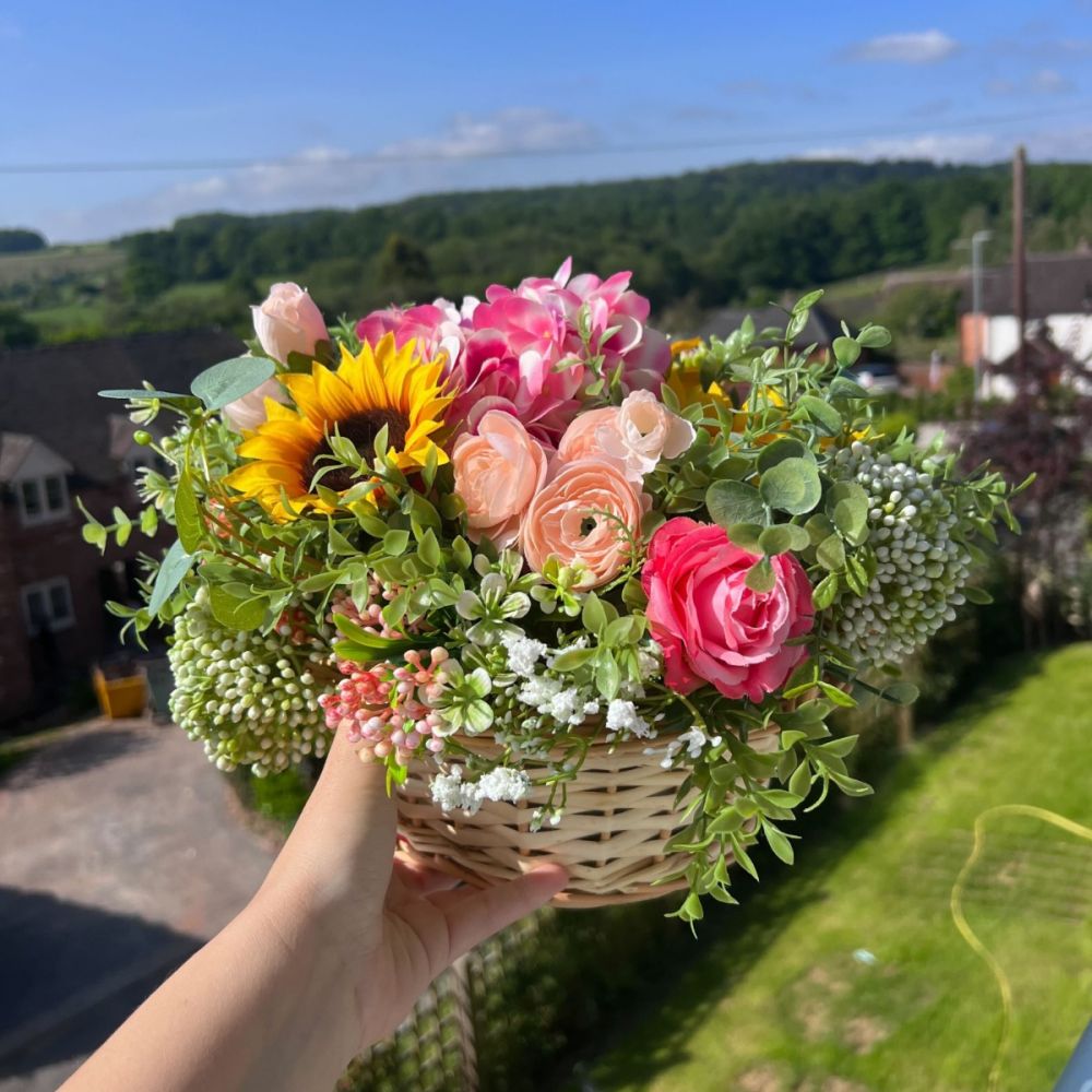 Sunflower and Pinks Large Flower Basket